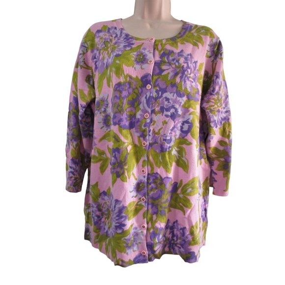 Purple Pink Green Floral Cardigan Womans 1X Issac Mizrahi Live NWOT - Picture 10 of 16